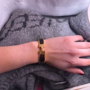 Hermes Clic-H Gold and Black Cuff Bracelet